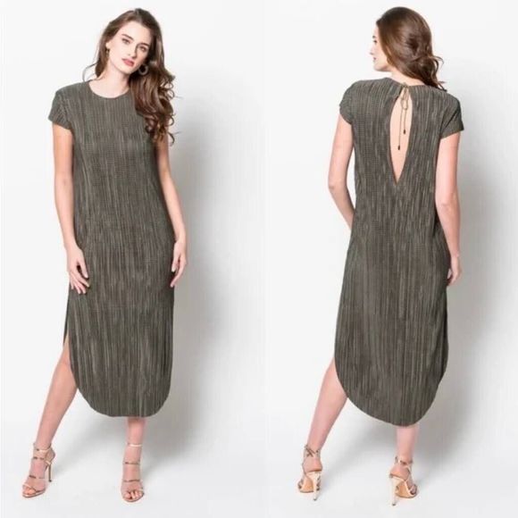 Sabina Musayev Renaissance Dress Size XS Green Textured Relaxed Fit Keyhole Midi - Picture 1 of 13